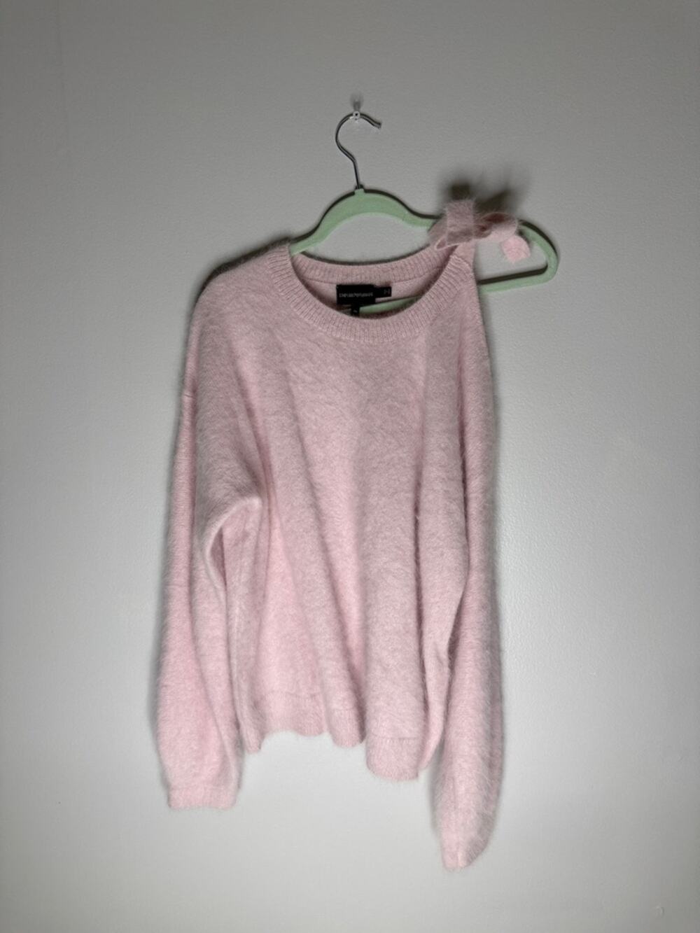 Emporio Armani Light Pink Fuzzy Crewneck Bow Shoulder Open Detail Sweater 46 / L
